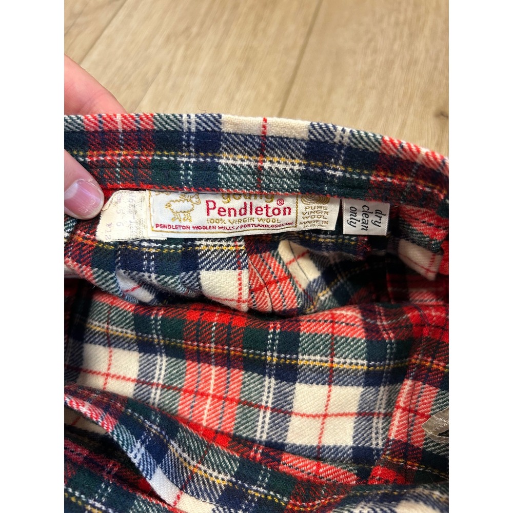 Vintage Young Pendleton Wool Wrap Kilt Skirt Red Navy Plaid Pleated Midi USA 8 - Picture 5 of 7